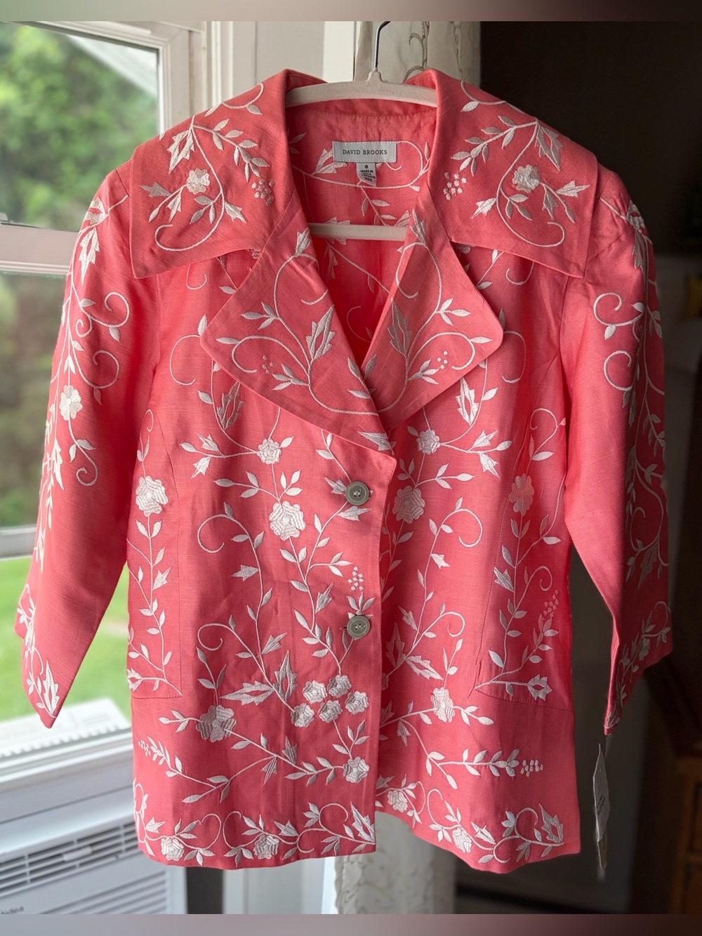 NWT Y2K Deadstock 100% Silk Coral Embroidered Cottagecore Vintage Blazer Sz 8